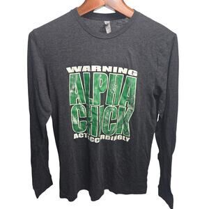 Next Level Dark Heather Charcoal Warning Alpha Chick Act Accordingly Graphic Tee